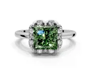 Floral Frame Engagement Ring Setting for Fancy Green Princess Cut Center with Accent Clusters and Prong Head in Sterling Silver