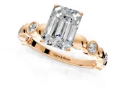Solitaire Engagement Ring Setting for Emerald Cut Center with Beaded Bezel Station Band and Prong Head in Rose Gold