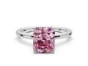 Hidden Halo Engagement Ring Setting for Fancy Pink Radiant Cut Center with Thin Rounded Band and Prong Head in Sterling Silver