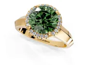 Halo Engagement Ring Setting for Fancy Green Round Cut Center with Knife Ridge Cathedral Band and Prong Head in Yellow Gold