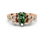 Cluster Engagement Ring Setting for Fancy Green Pear-Shaped Center with Bezel Accent Clusters and Prong Head in Rose Gold