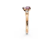 3 Stone Engagement Ring Setting for Fancy Pink Heart-Shaped Center with Wide Plain Band and Prong Head in Rose Gold