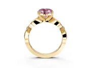 Solitaire Engagement Ring Setting for Fancy Pink Heart-Shaped Center with Carved Leaf Shoulders and Prong Head in Yellow Gold
