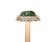Halo Engagement Ring Setting for Fancy Green Cushion Cut Center with Plain Tapered Band and Prong Head in Rose Gold