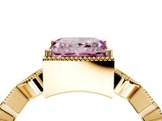Milgrain Bezel Engagement Ring Setting for Fancy Pink Princess Cut Center with Marquise Stations and Bezel Head in Yellow Gold