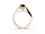 Halo Engagement Ring Setting for Fancy Black Pear-Shaped Center with Narrowing Pave Band and Prong Head in Rose Gold