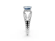 Halo Engagement Ring Setting for Fancy Blue Princess Cut Center with Rope Twist Split Shank and Prong Head in Platinum