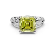 Solitaire Engagement Ring Setting for Fancy Yellow Asscher Cut Center with Filigree Accent Basket and Prong Head in White Gold