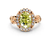 Halo Engagement Ring Setting for Fancy Yellow Oval Center with Open Scroll Shoulders and Prong Head in Rose Gold