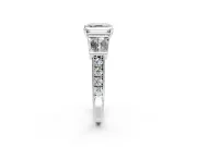 Channel-Set Engagement Ring Setting for Asscher Cut Center with Baguette Band and Prong Head in Platinum