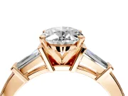 3 Stone Engagement Ring Setting for Oval Center with Channel Baguette Accents and Prong Head in Rose Gold