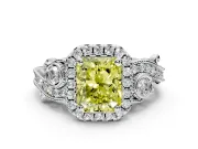 Milgrain Halo Engagement Ring Setting for Fancy Yellow Radiant Cut Center with Shoulder Bezels and Prong Head in White Gold