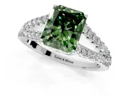 Solitaire Engagement Ring Setting for Fancy Green Radiant Cut Center with Pave Split Shank and Prong Head in White Gold