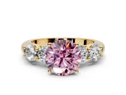 5 Stone Engagement Ring Setting for Fancy Pink Round Cut Center with Graduated Accents and Prong Head in Yellow Gold