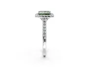 Halo Engagement Ring Setting for Fancy Green Princess Cut Center with Raised Halo, Pave Band and Prong Head in White Gold