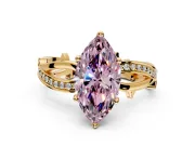 Solitaire Engagement Ring Setting for Fancy Pink Marquise Center with Pave and Plain Crossover Band and Prong Head in Yellow Gold