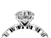Solitaire Engagement Ring Setting for Round Cut Center with Beaded Bezel Station Band and Prong Head in Platinum