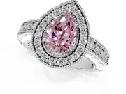 Milgrain Halo Engagement Ring Setting for Fancy Pink Pear-Shaped Center with Pave Band and Prong Head in White Gold