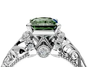 Solitaire Engagement Ring Setting for Fancy Green Radiant Cut Center with Filigree Accent Basket and Prong Head in Platinum