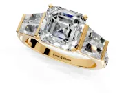 Channel-Set Engagement Ring Setting for Asscher Cut Center with Baguette Band and Prong Head in Yellow Gold