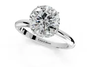 Hidden Halo Engagement Ring Setting for Round Cut Center with Plain Rounded Band and Prong Head in Sterling Silver