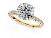 Solitaire Engagement Ring Setting for Round Cut Center with Fine Pave Band and Prong Head in Yellow Gold