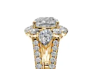 Halo Engagement Ring Setting for Cushion Cut Center with Two-Strand Split Shank and Prong Head in Yellow Gold