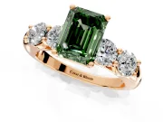 5 Stone Engagement Ring Setting for Fancy Green Emerald Cut Center with Graduated Accents and Prong Head in Rose Gold