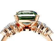 Cluster Engagement Ring Setting for Fancy Green Asscher Cut Center with 2-Row Shoulder Clusters and Prong Head in Rose Gold