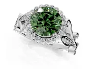 Halo Engagement Ring Setting for Fancy Green Round Cut Center with Leaf Motif Split Shank and Prong Head in Platinum