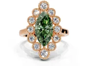 Cluster Halo Engagement Ring Setting for Fancy Green Marquise Center with Milgrain Bezel Accents and Prong Head in Rose Gold