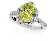 Halo Engagement Ring Setting for Fancy Yellow Oval Center with Openwork Halo, Pave Band and Prong Head in Platinum