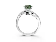 Solitaire Engagement Ring Setting for Fancy Green Round Cut Center with Pave Bypass Twist Band and Prong Head in Platinum