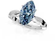 Solitaire Engagement Ring Setting for Fancy Blue Marquise Center with Carved Leaf Shoulders and Prong Head in Sterling Silver