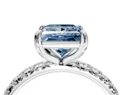 Solitaire Engagement Ring Setting for Fancy Blue Princess Cut Center with Shared-Prong Accents and Prong Head in Platinum