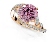 Solitaire Engagement Ring Setting for Fancy Pink Round Cut Center with Pave Bypass Twist Band and Prong Head in Rose Gold