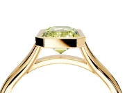 Solitaire Engagement Ring Setting for Fancy Yellow Emerald Cut Center with V Split Shank and Bezel Head in Yellow Gold
