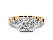 5 Stone Engagement Ring Setting for Princess Cut Center with Plain Band and Prong Head in Yellow Gold