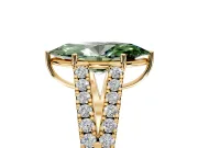 Solitaire Engagement Ring Setting for Fancy Green Marquise Center with Pave Split Shank and Prong Head in Yellow Gold