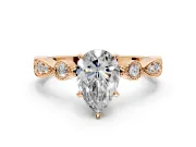 Solitaire Engagement Ring Setting for Pear-Shaped Center with Milgrain Bezel Accents and Prong Head in Rose Gold