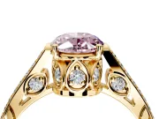 Cathedral Engagement Ring Setting for Fancy Pink Oval Center with Antique-Style Pave Band and Prong Head in Yellow Gold