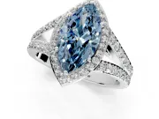 Halo Engagement Ring Setting for Fancy Blue Marquise Center with Narrow Pave Split Shank and Prong Head in Sterling Silver