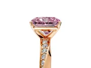 Side Accent Engagement Ring Setting for Fancy Pink Radiant Cut Center with Accent Shoulders and Prong Head in Rose Gold