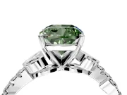 Leaf Motif Engagement Ring Setting for Fancy Green Cushion Cut Center with Pave Band and Prong Head in Platinum