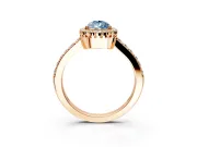 Halo Engagement Ring Setting for Fancy Blue Pear-Shaped Center with Inner Milgrain Border and Prong Head in Rose Gold