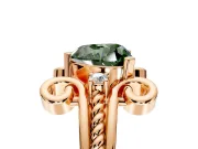 Solitaire Engagement Ring Setting for Fancy Green Heart-Shaped Center with Twisted Band and Scroll Prong Head in Rose Gold