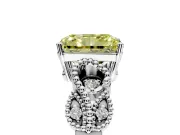 Leaf Engagement Ring Setting for Fancy Yellow Radiant Cut Center with Milgrain Accent Band and Prong Head in Sterling Silver