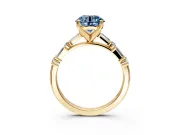 Baguette Engagement Ring Setting for Fancy Blue Round Cut Center with Alternating Bar-Set Band and Prong Head in Yellow Gold