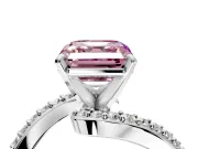 Solitaire Engagement Ring Setting for Fancy Pink Asscher Cut Center with Pave Bypass Swirl Band and Prong Head in Platinum