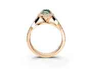 Halo Engagement Ring Setting for Fancy Green Marquise Center with Narrow Pave Split Shank and Prong Head in Rose Gold